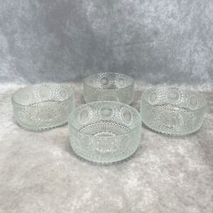 Set of 4 Vtg Riihimäen Lasi Grapponia Clear Glass Dessert Bowls by Nanny Still